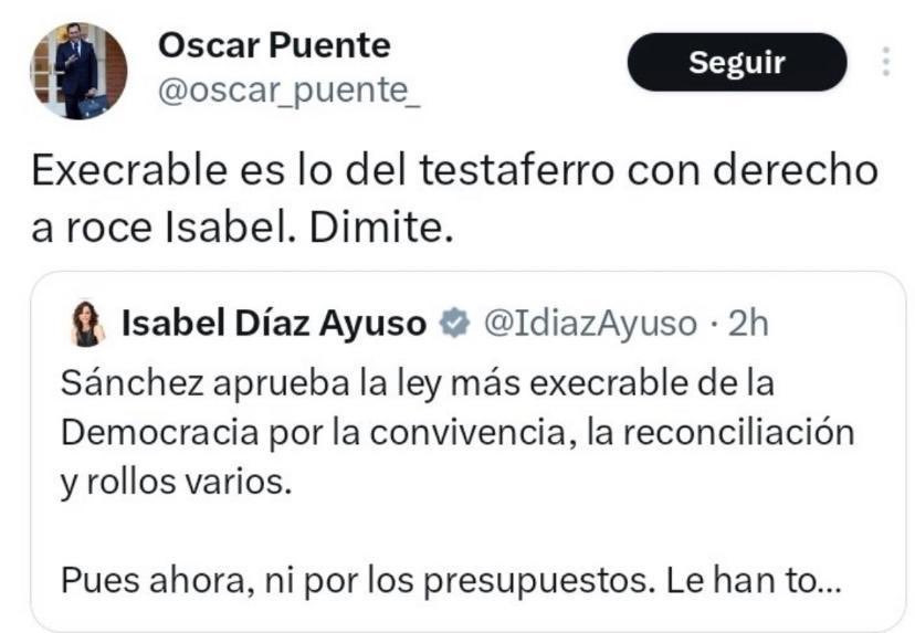 dchopenawer's tweet photo. Óscar Puente ha recibido llamada de Moncloa para poner alguna sobrada y que se hable de él y no de la amnistía. 

Cero dudas. https://t.co/VX8ykOpDQU