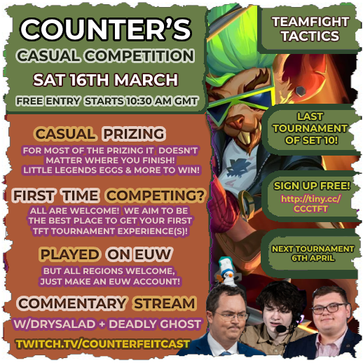 CounterfeitCast's tweet photo. Back this Saturday with my final tournament of Set 10, sending it off with a bang alongside @DrySaladXXL and @D3adlyG!
Free signup and stream links below! https://t.co/rn5jOZQ8F6