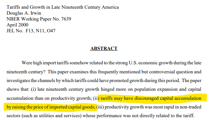 Protectionist lawyer Lighthizer: 'When America grew in the 19th century from a modest agricultural country into the world’s largest economy, tariffs were critical to its success.' VS: An economist who actually studied this (@D_A_Irwin) nber.org/system/files/w…