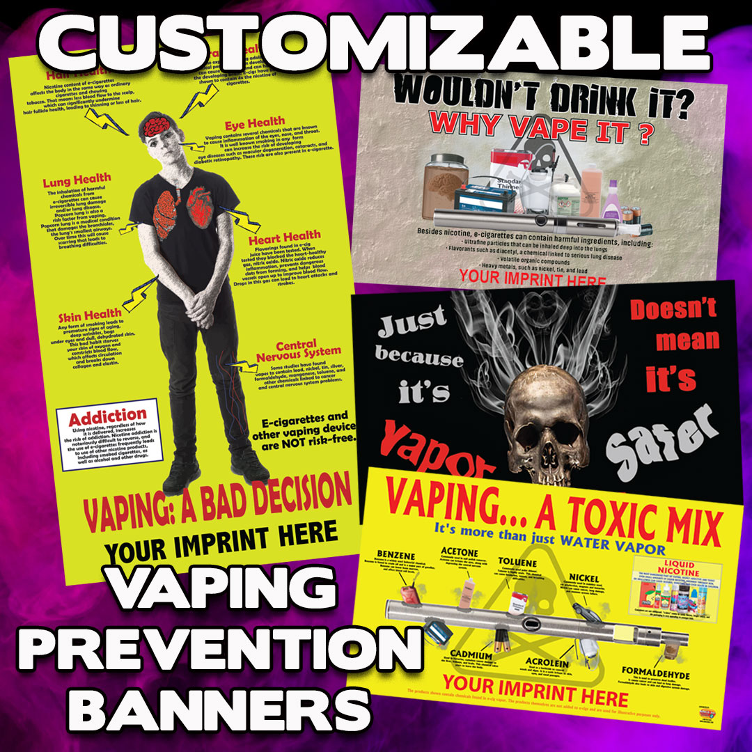 Protect your students and community from the dangers of vaping with our impactful, customizable vaping prevention banners! Add your school logo or community organization name for a personalized touch. nimcoinc.com/.../tobacco-ba… #VapingPrevention #VAPEFREE