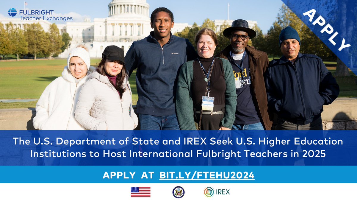 Attention U.S. higher education institutions! @ECAatState and @IREXintl are soliciting applications from U.S. universities to host #Fulbright Teacher Exchanges for six weeks in 2024-2025. Interested universities please see the Request for Applications: bit.ly/FTEHU2024