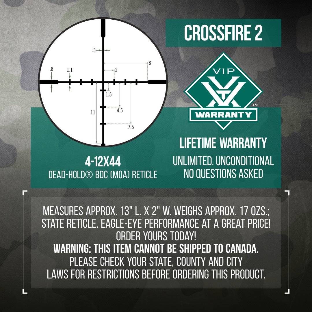 SportsandGadget's tweet photo. Vortex Crossfire 2 4-12x44 Riflescope Deadhold BDC MOA RIF-VT-CF2-31015
To buy: https://t.co/PlanmfNEYi
#vortex #vortexcrossfire #riflescope #scope #hunting #huntingseason #huntinglife #Sportsandgadgets #outdoor #outdoors #outdoorlife #Smartoutdoors #wearable4u #like #follow https://t.co/UqWyvoJlim