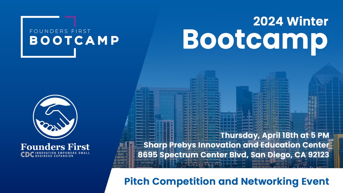 Join us in San Diego, CA on April 18, 2024, for an exciting event: the 2024 Winter Bootcamp Pitch Competition, where our Bootcamp program graduates will showcase their business ventures. Reserve your spot now ➡ ff-cdc.org/4af4k5W #sandiegobusiness #sandiegoentrepreneur