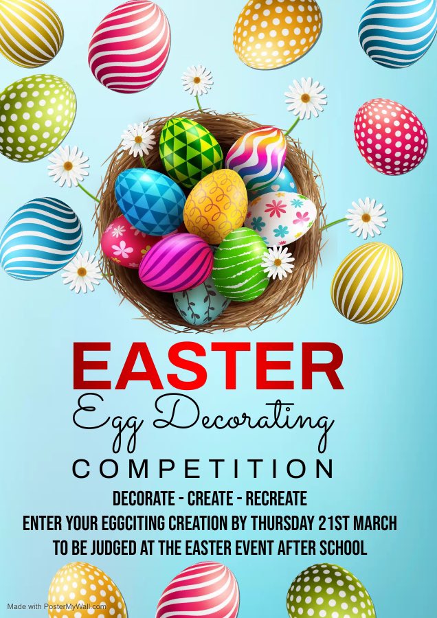 Competition Time <a href="/HoylandswainePS/">Hoylandswaine Primary School</a> 🐣

Inline with the Easter Event on Thurs 21st March we’re holding an Easter Egg Decorating Competition 🙌

Prizes awarded to the most eggstraordinary creations 💝