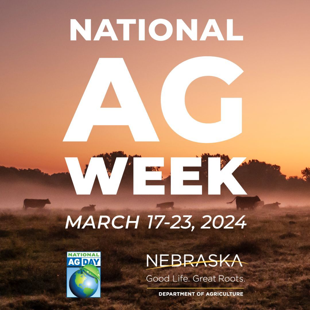 National Ag Week is the perfect time to celebrate agriculture, Nebraska’s #1 industry. Next week, NDA will post trivia questions on our Facebook page. Learn about Nebraska ag and play along for a chance to win some great prizes from Nebraska commodity boards.