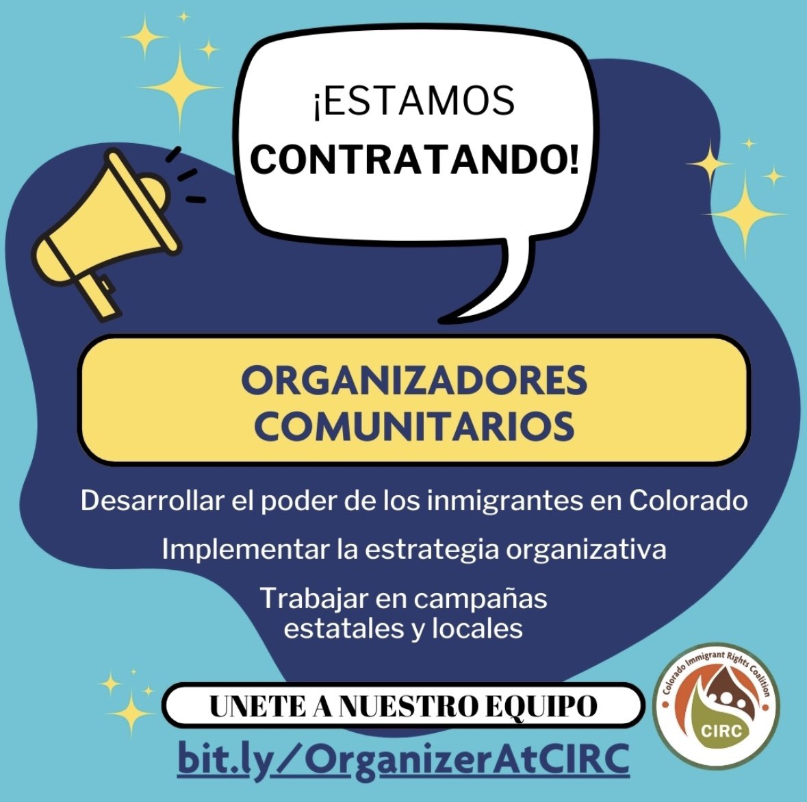 Apply to join the Colorado Immigrant Rights Coalition (CIRC)! CIRC is currently hiring four Regional Organizers in various parts of Colorado. You can learn more about the positions, the benefits that are offered, and apply for the positions here: coloradoimmigrant.org/about/job-inte…