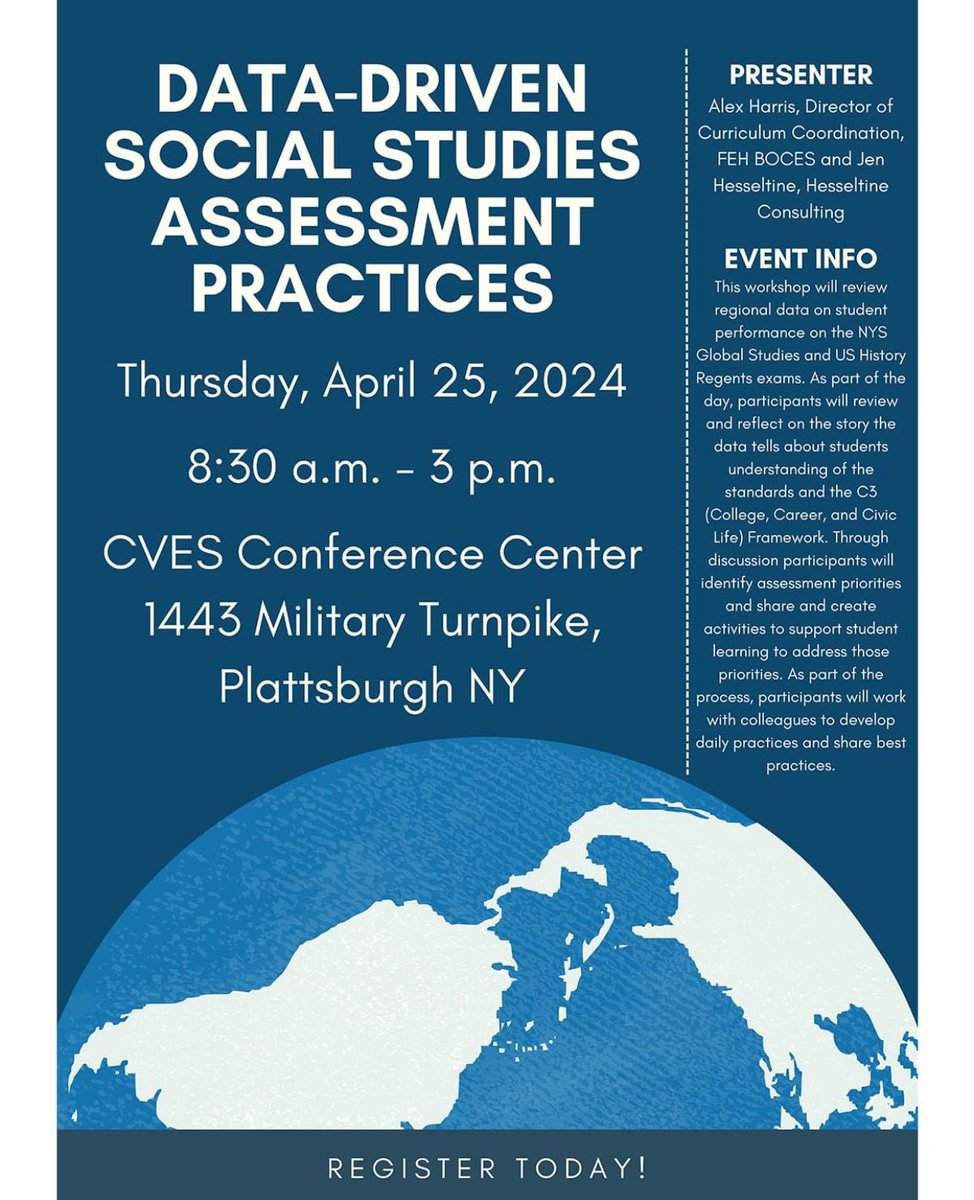 We are happy to announce that CVES will be hosting a Data-Driven Social Studies Assessment Practices workshop on April 25! To register, visit cves.org/event/data-dri…