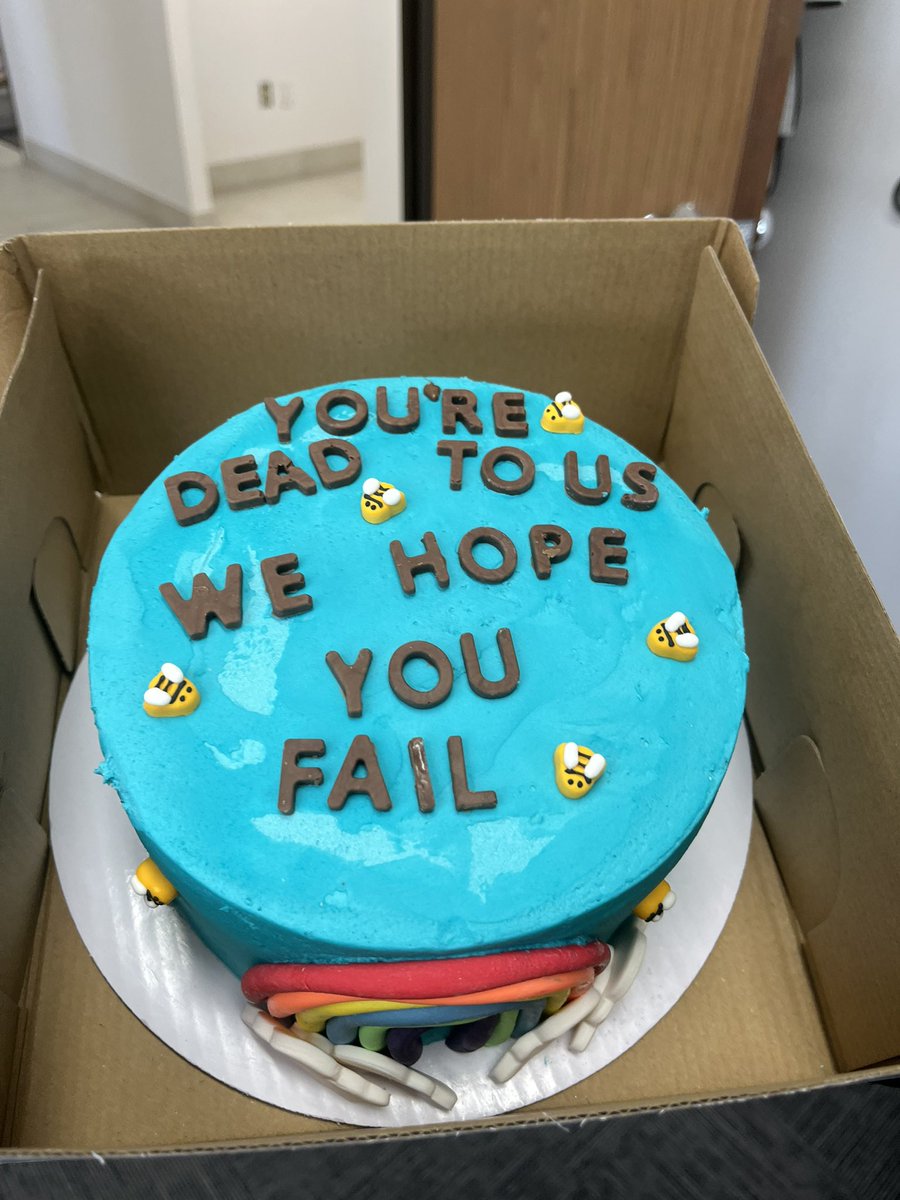 One of our lawyers quit our firm to go work for another firm. This was her going away cake today. 👇