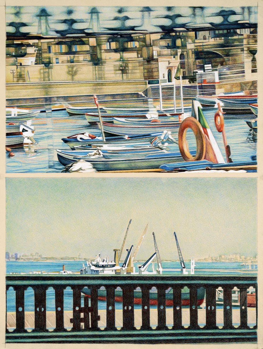 Harbor of Algiers - 14'x19'. Color Pencils on Somerset Cream Paper. #harbor #fishingboats #colorpencil #illustration #illustrationart #comics