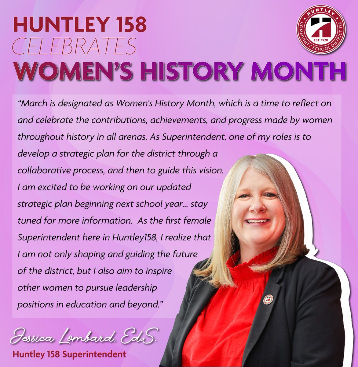 In celebration of Women's History Month, our Superintendent Jessica Lombard has a few words to share. 💜