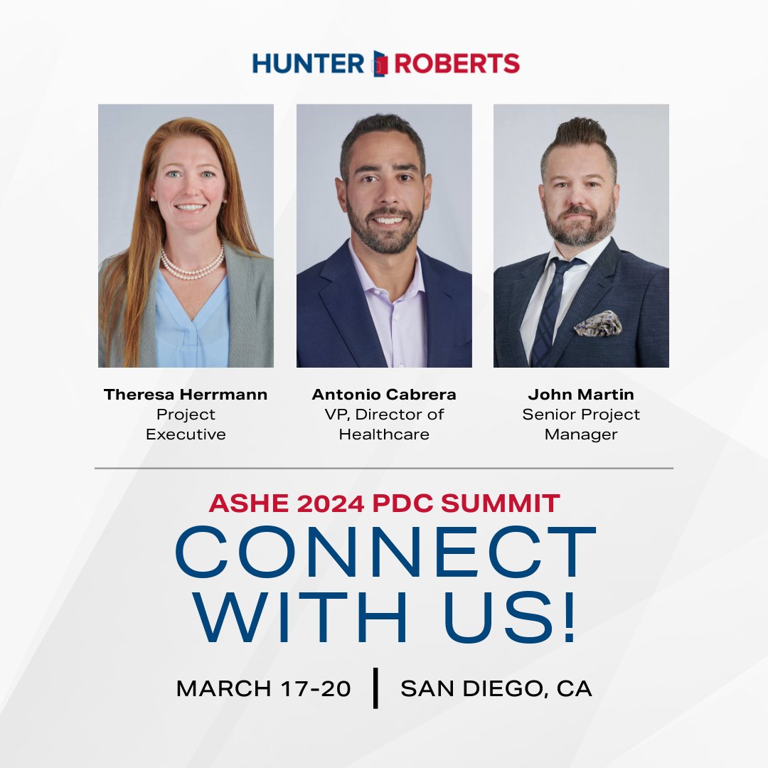 Get ready to dive into the future of healthcare with #HunterRoberts next week at the International #PDC Health Facility Summit in sunny San Diego, CA from March 17-20! 🌴 See you there 🚧 #PDCSummit #HRCG #FutureForward