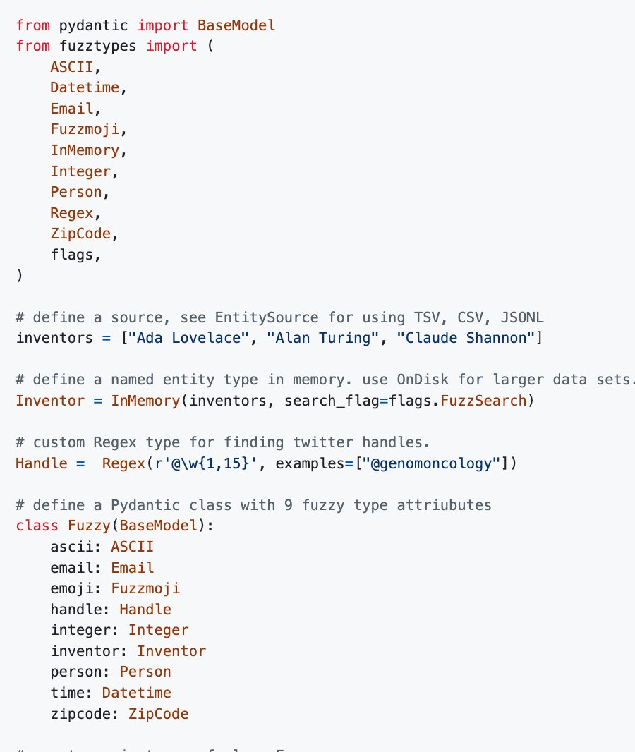 imaurer's tweet image. LLM Function calling is a simple way to generate and extract structured data.
@pydantic makes it easy to specify structured formats via it's JSON schema functionality.
Today I released FuzzTypes, a library for creating custom annotation types that "autocorrect" data.