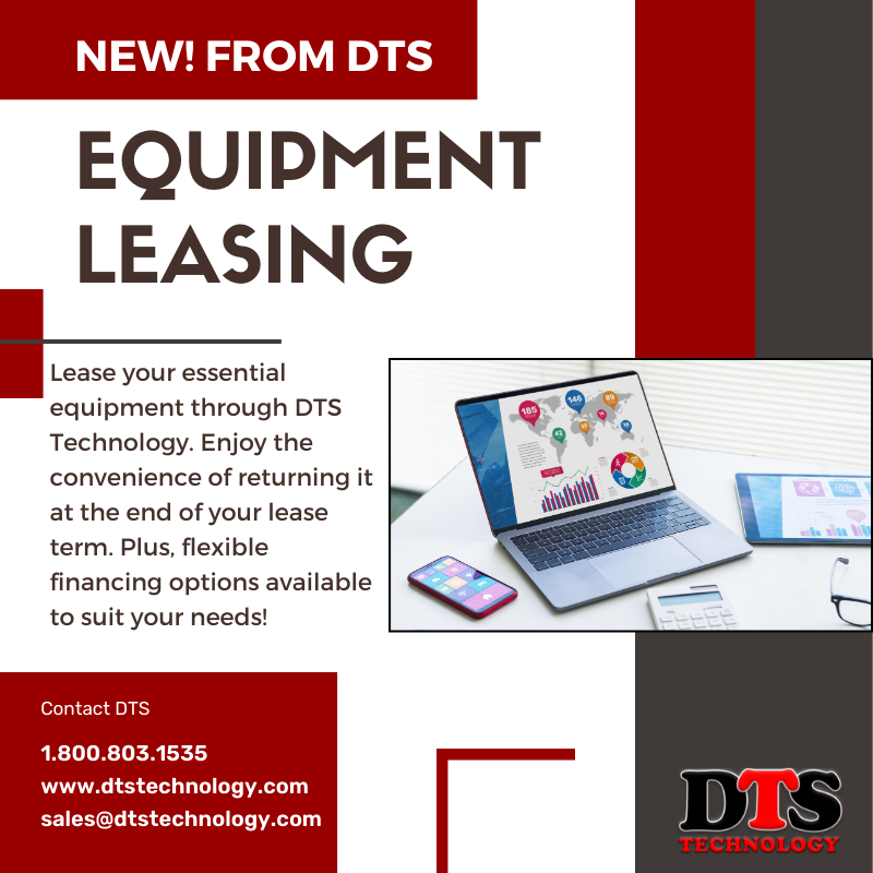 DTSTechnology_'s tweet photo. DTS Technology is now offering equipment leasing! Get all of your essential equipment and return stress-free at the end of your term. Contact us at 1.800.803.1535 today to learn more! https://t.co/zXCsvLu5Um