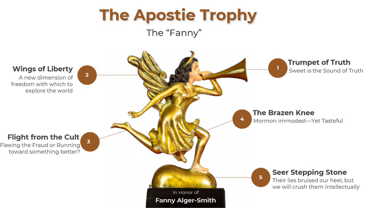 We'll be announcing a winner each hour of #LDSGenConf! We also have two new categories this year: Best Song and Female Mental Gymnastics (which was split out as its own category). Here's another look at 'the Fanny,' the coveted trophy for #TheAposties. See you tomorrow!