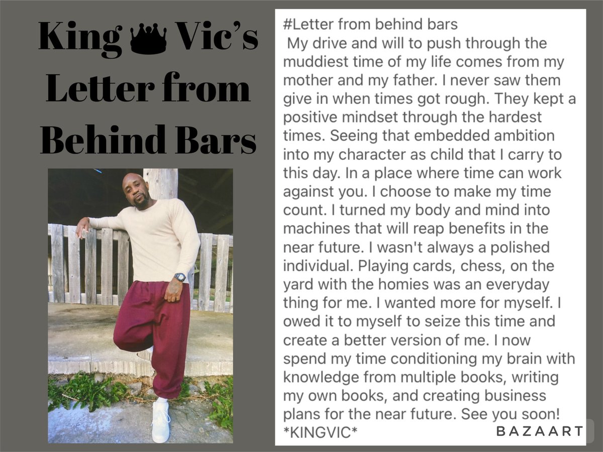 #kingvic #kingvicquotes #letter #behindbars #incarceratedauthor #prisongifted #changednarrative #betterlife #bebetter #betterlife #rehabilitated