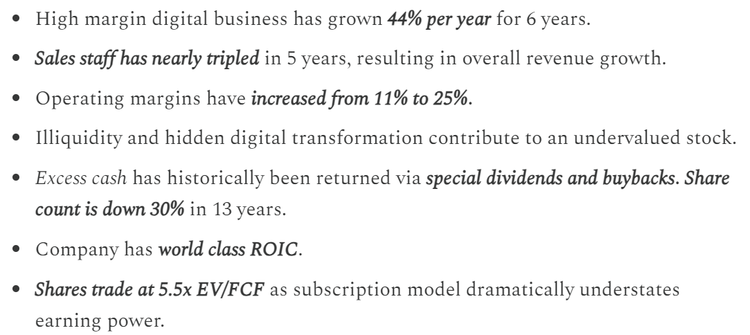dirtcheapstocks's tweet photo. New Write up

The Butterfly Effect

A capital light, cash rich business with a hidden Saas segment. Despite incredible revenue growth and world class operating margins, shares trade for 5.5x EV/FCF.

Link in bio. https://t.co/wxk9T8PM4x