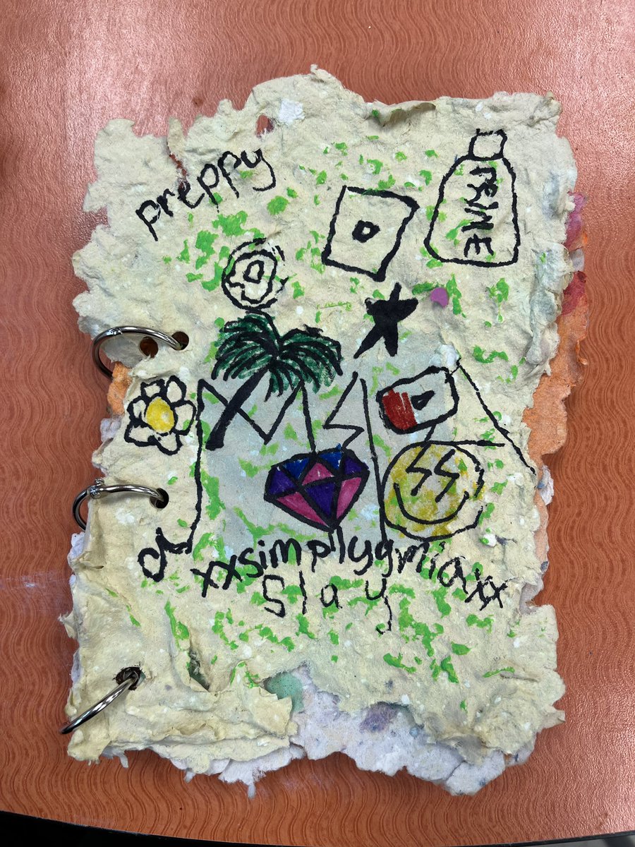 Students in @gcwaltdisney art club learned about the ways in which artists can turn trash into treasure by creating their own paper pulp from discarded paper products in our school. After making home made paper, students created journals to represent the things they treasure!