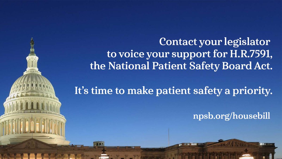 Voice your support for H.R.7591, The National Patient Safety Board Act, bipartisan legislation giving #patientsafety a federal home, protecting patients from harm & easing the burdens on frontline workers. Take action! hubs.li/Q02pl1RN0 @RepBarragan @michaelcburgess #PSAW24
