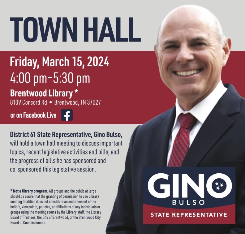 Please join us at the Brentwood Library tomorrow, Friday, March 15 at 4pm for our next Town Hall.