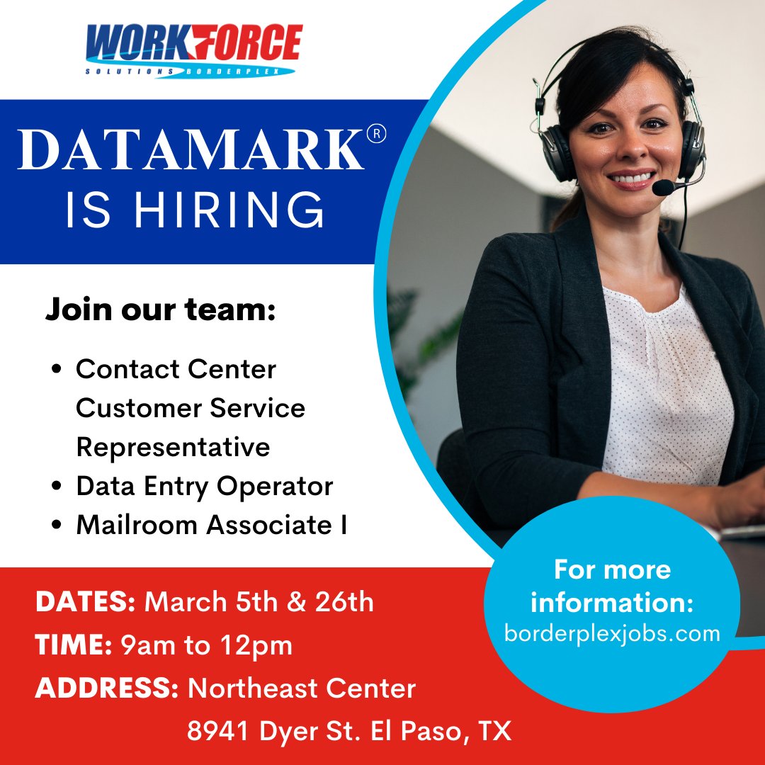 If you missed the Datamark fair on the 5th, no worries! Join us on March 26th from 9 AM - 12 PM at the Northeast Center and you have the chance to be hired on the spot. See you there! 👋