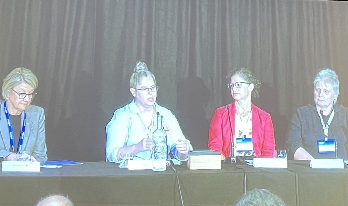 First panel ⁦#ACHSM AI and digital future in health. ⁦<a href="/beckygeorge06/">Becky George</a>⁩ . Great insight into digital and data future. Critical thinkers and digital integration to deliver healthcare