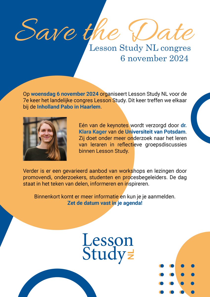 Lesson Study NL (@lessonstudynl) on Twitter photo Save the date! 6 november 7e landelijke editie van ons Lesson Study NL congres met een keynote van dr. Klara Kager van de University van Potsdam. Kom jij ook?
@woutervj @MMVreeburg <a href="/SuiGoei/">Sui Lin Goei</a> <a href="/Tan_Shirley_/">Shirley Tan</a> Save the date! 6 november 7e landelijke editie van ons Lesson Study NL congres met een keynote van dr. Klara Kager van de University van Potsdam. Kom jij ook?
@woutervj @MMVreeburg <a href="/SuiGoei/">Sui Lin Goei</a> <a href="/Tan_Shirley_/">Shirley Tan</a>