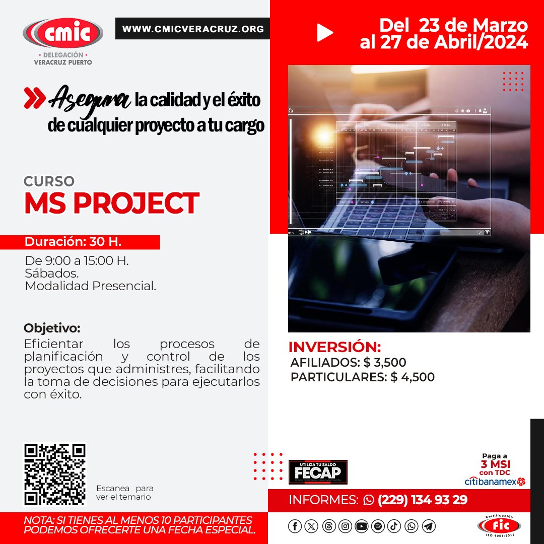 cmicveracruz's tweet photo. Asegura la calidad y el éxito de cualquier proyecto a tu cargo en el curso de 💻 𝗠𝗦 𝗣𝗥𝗢𝗝𝗘𝗖𝗧.

📅Capacítate del 23 de Marzo al 27 de Abril/2024.

Reservaciones:
📲https://t.co/emq3AnbczG

#planeación #msproject #proyectos #obracivil  #CursoMSProject #GestiónDeProyectos https://t.co/HXzlP9JR93