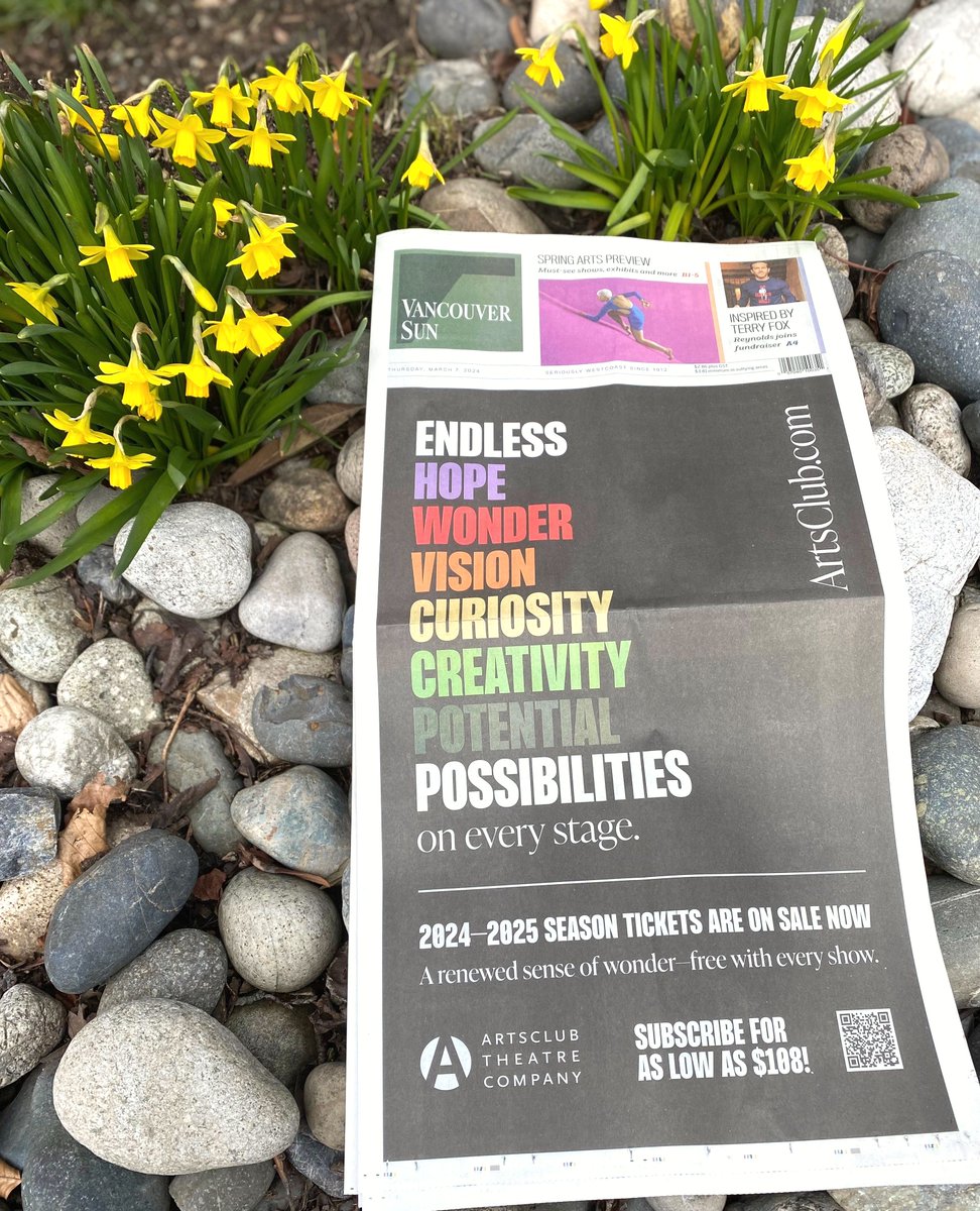 Did you see us on the cover of @vancouversun?! Check out our full 2024–2025 season lineup and subscribe today for as low as $188! Come feel it all! 💜❤️💛🧡💚 🎟️: artsclub.com/season-tickets…