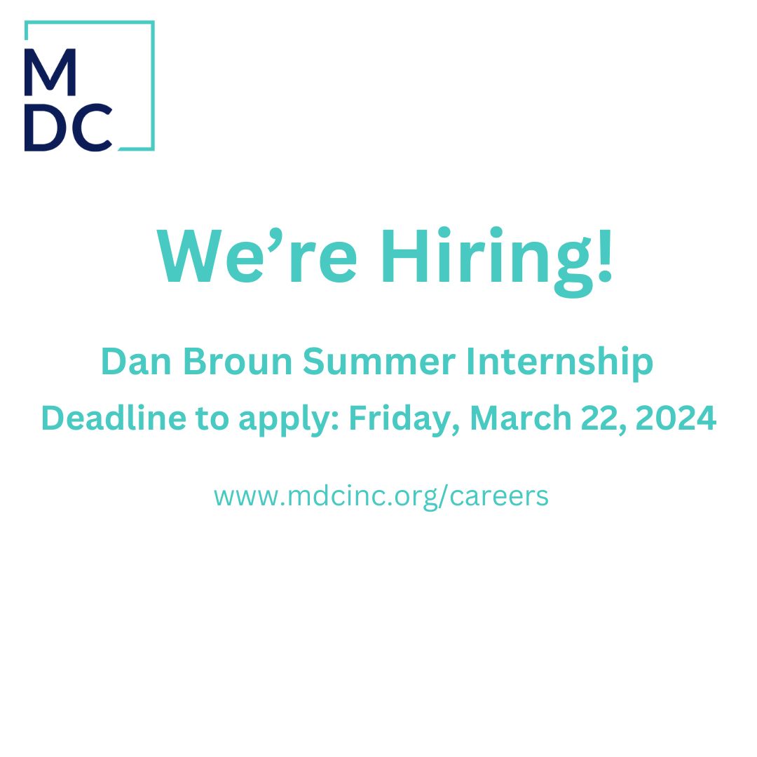 We're Hiring: The MDC Rural Prosperity and Investment team seeks an advanced or graduate-level student to support capacity building and technical assistance services in rural communities through the Dan Broun Internship program. Job posting: mdc.applytojob.com/apply/W7LTcjSW…