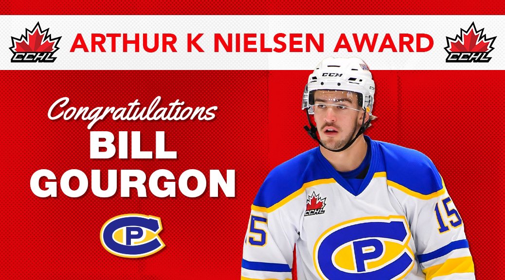 Release | <a href="/TheCCHL/">The CCHL</a> is pleased to announce that <a href="/CPCANADIANS/">Carleton Place Canadians</a> forward Bill Gourgon has been named the recipient of the Arthur K Nielsen Award (Academic Player of the Year) for the 2023/24 season.📓

🗞️ | thecchl.ca/release-canadi…
📸 | icelevel.com
Graphic | Mark Kelly