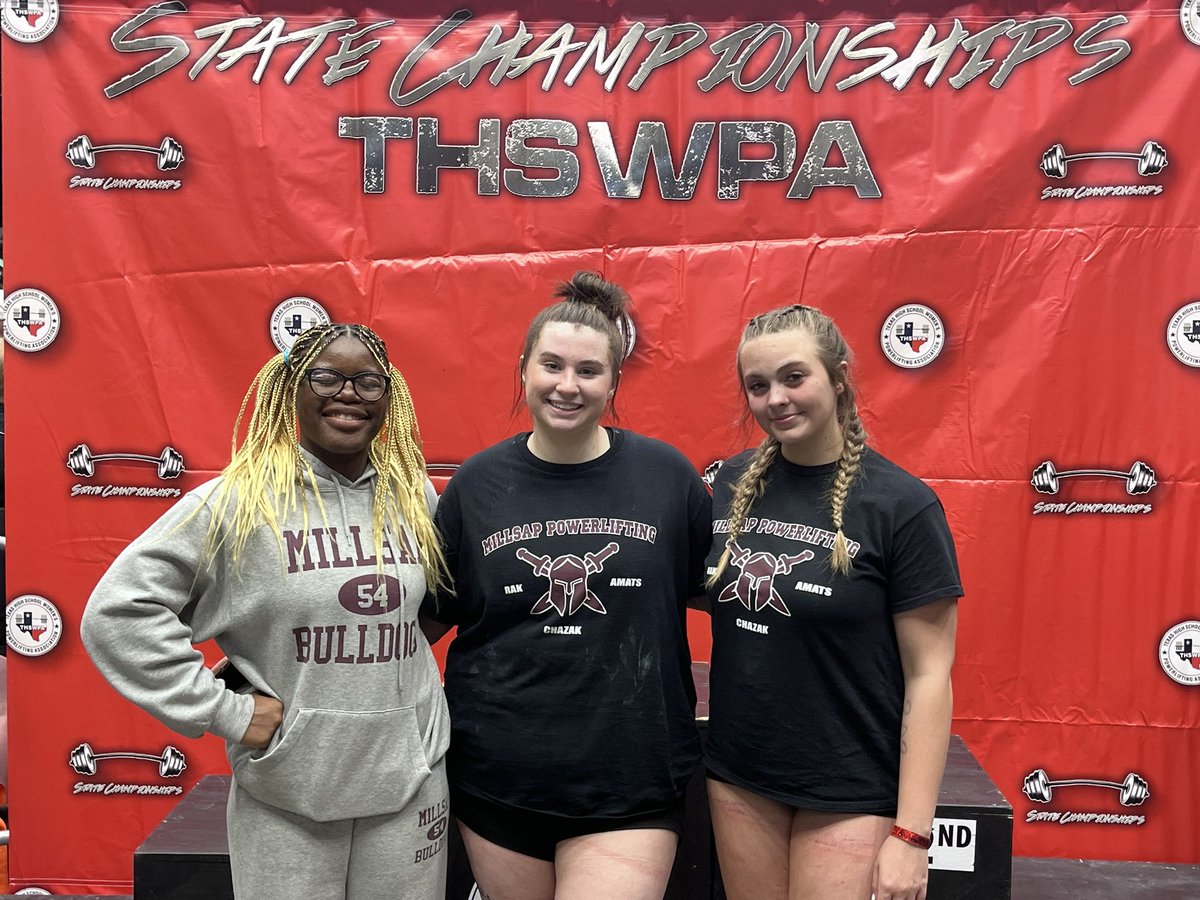 Millsap_PL's tweet photo. The Millsap Lady Bulldogs competed in the THSWPA State Powerlifting Championships for a school record 4th consecutive year. We had 2 top 10 finishes. These young ladies will be returning for another state run next year! Congrats Paige Shields, Kaidence Glenn, and Chasity Dunn!! https://t.co/oaMIY32Zwh
