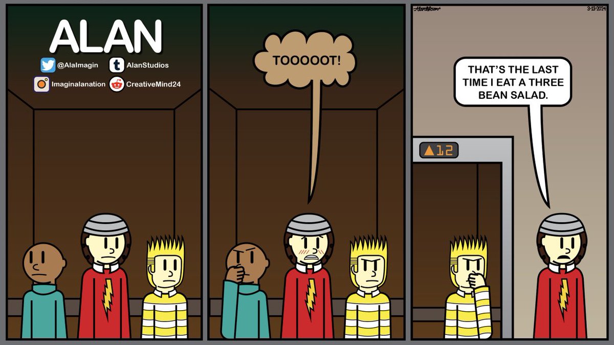 AlaImagin's tweet photo. Elevator (Alan Comic Strip)
@AlaImagin #alancomicstrip #ImaginALANation #comedy #funny #comicstrip #webcomic #cartoons #YouTube #StorytimeAnimation https://t.co/hBRCsAm4rA