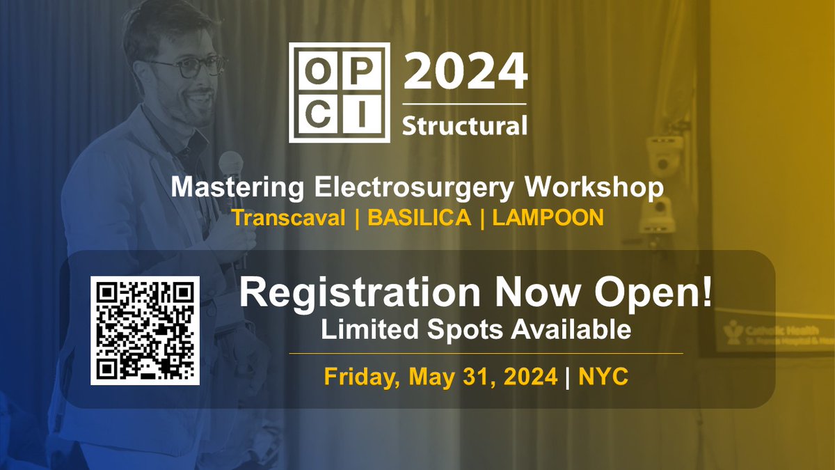 Register Now: OPCI Mastering Electrosurgery Workshop! For structural interventionists and imagers looking to master electrosurgical techniques. Join pioneers in the field for this immersive hands-on training. Space is limited, reserve your spot today! bit.ly/3TBPsZW