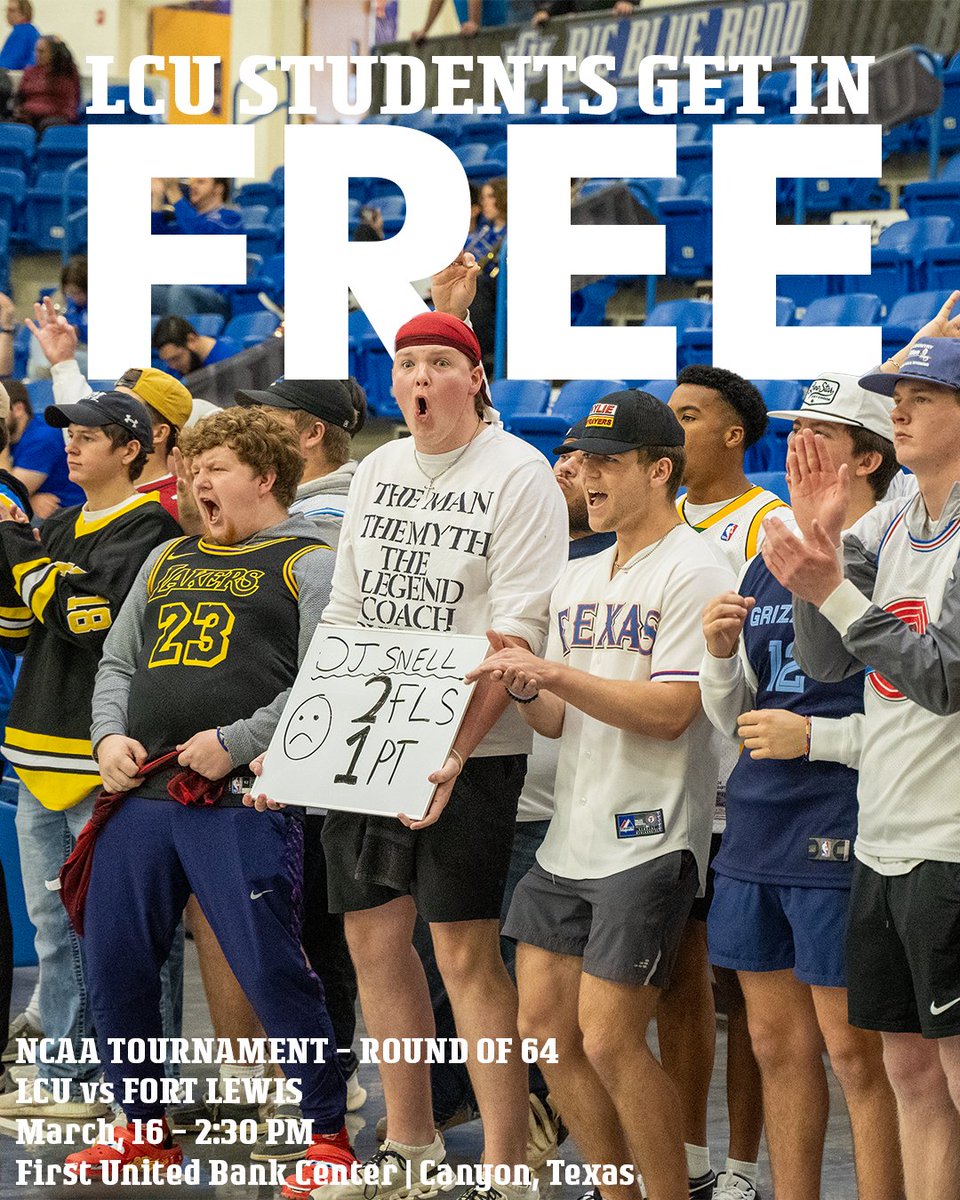 🚨 All LCU students will get into this weekend's NCAA Tournament games for 𝙁𝙍𝙀𝙀! * with a valid LCU student I.D.