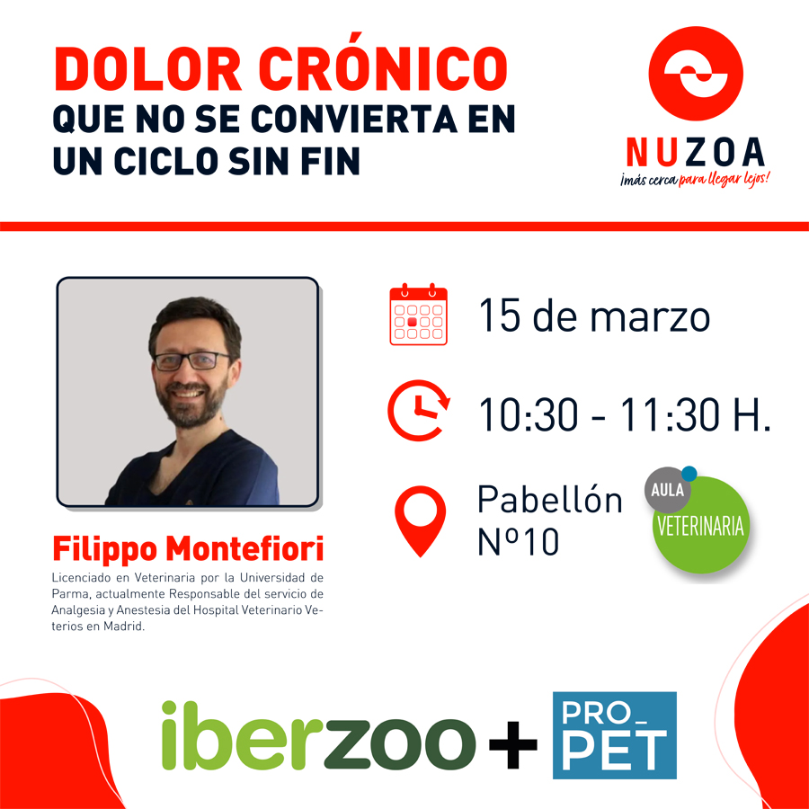 ⚠️¡Te recordamos la cita de mañana! 
📆 Mañana día 15  de marzo de 10:30 a 11:330 H. <a href="/Nuzoa_/">Nuzoa</a> te ofrece la formación "Dolor Crónico, que no se convierta en un ciclo sin fin" con Filippo Montefiori en el #AulaVeterinaria de <a href="/IberzooPropet/">Iberzoo+Propet</a> 

#SomosNuzoa #IberzooPropet #IFEMA #Nuzoa