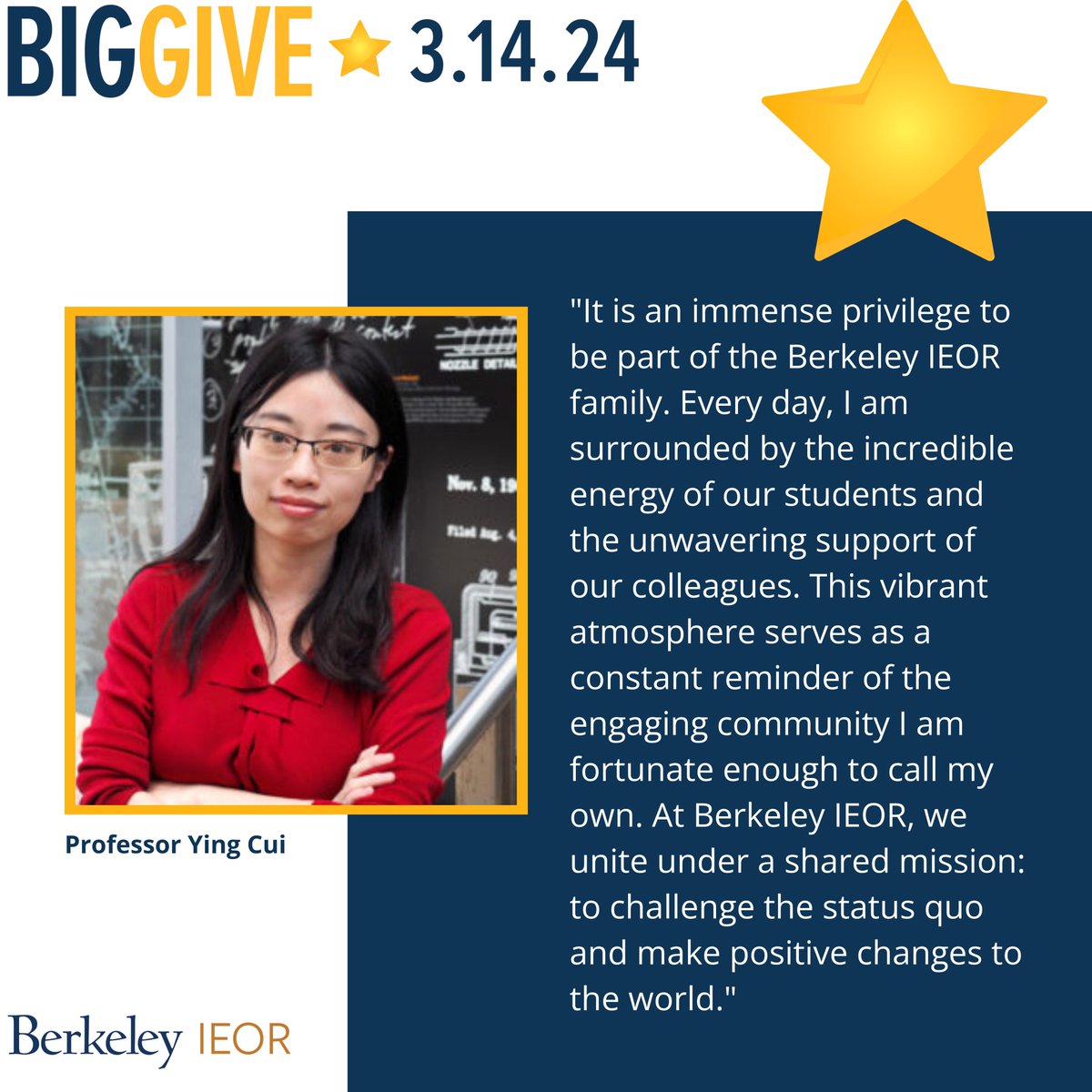 When you support Berkeley IEOR, you invest in the very core of Berkeley's excellence and secure our intellectual future for decades to come. Donate: bit.ly/3IW5I21 #BerkeleyIEOR #FundFutureEngineers #CalBigGive