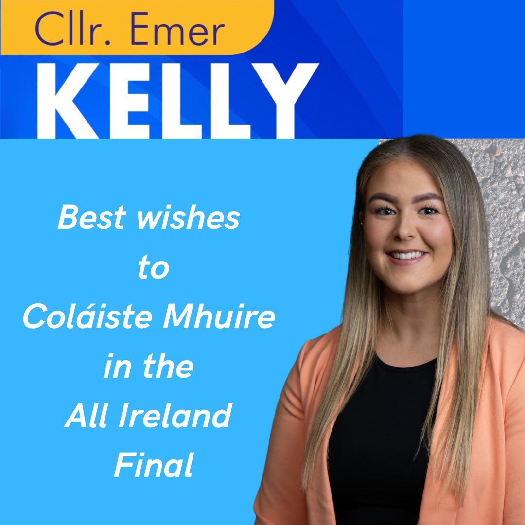Cllr Emer Kelly (@cllremerkelly) on Twitter photo Best wishes to Coláiste Mhuire Ballygar in the All Ireland hurling final tomorrow in Clare. Wishing all the players and management success! 🏅 <a href="/ColaisteM/">Coláiste Mhuire</a> Best wishes to Coláiste Mhuire Ballygar in the All Ireland hurling final tomorrow in Clare. Wishing all the players and management success! 🏅 <a href="/ColaisteM/">Coláiste Mhuire</a>