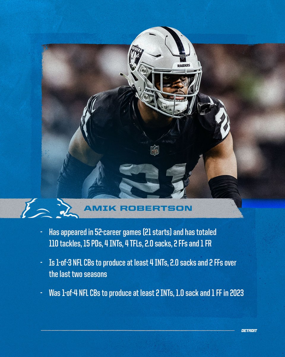 The @Lions have signed unrestricted free agent CB @_YoungTruth7. Over the last two seasons, he is 1-of-3 @NFL CBs to produce at least 4 INTs, 2.0 sacks and 2 FFs.