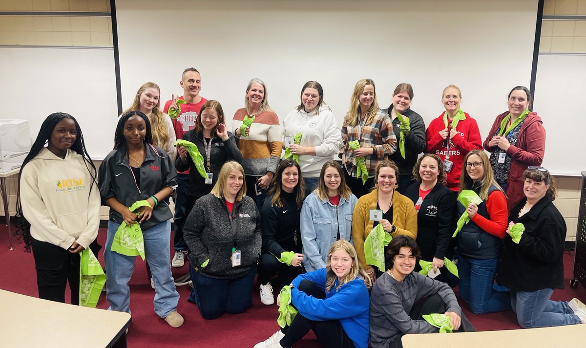 Congrats to our 1st official group of "The Bandana Project" teachers &amp; staff.  They took the pledge today to be a safe space for students when they are struggling with their mental health. Organized by CAPS interns &amp; presentation led by TBP Ambassadors- all student led 💚