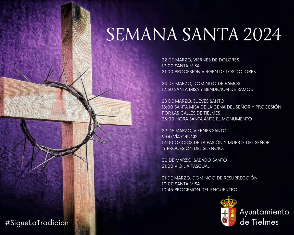 ✝️ Semana Santa 2024

Horarios de misas y procesiones de Semana Santa organizados por la Parroquia de los Santos Niños Justo y Pastor.

#SigueLaTradición #TielmesEsCorazón