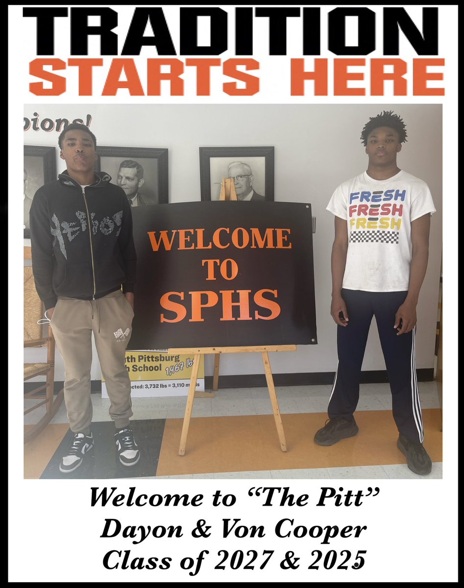 Please welcome The Cooper family to South Pittsburg. Devon and Dayon are class of 2025 and 2027 student athletes at SPHS. They have 2 younger brothers and 1 sister that attend SPES. They will be part of the classes of 2031, 2033, & 2035. In addition, they also have two younger