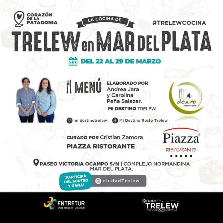 📣𝙎𝙀𝙈𝘼𝙉𝘼 𝘿𝙀 𝙇𝘼 𝘾𝙊𝘾𝙄𝙉𝘼 𝘿𝙀 𝙏𝙍𝙀𝙇𝙀𝙒 𝙀𝙉 𝙈𝘼𝙍 𝘿𝙀𝙇 𝙋𝙇𝘼𝙏𝘼
📅Del 22 AL 29/3, te invitamos a conocer la riqueza culinaria de #Trelew y la región a través del menú elaborado por las Chefs de Mi Destino Resto y curado por el Chef de Piazza Ristorante.
(+)