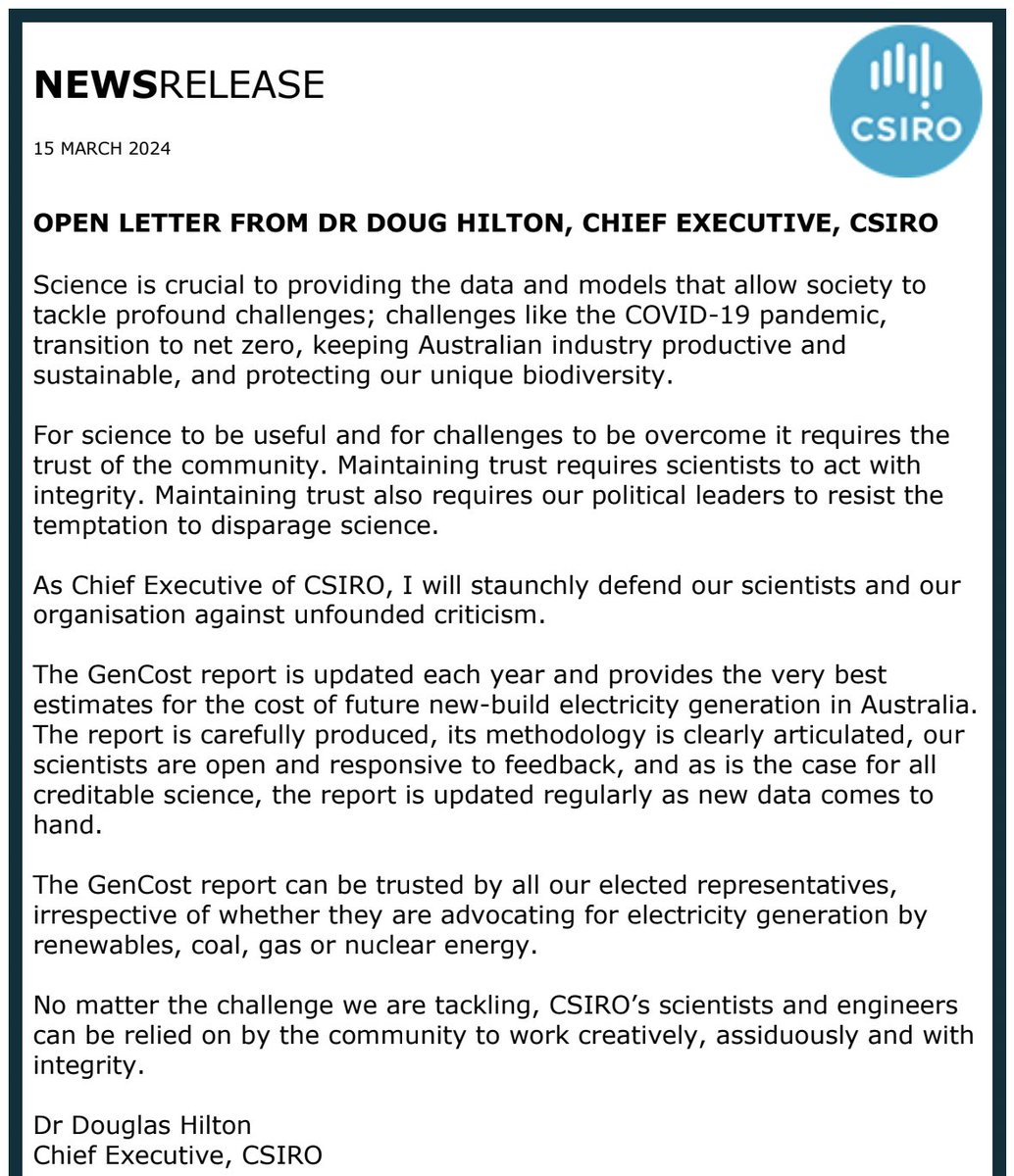KenMcAlpine's tweet photo. For many years @TurnbullMalcolm has been imploring coalition MPs and senators to approach energy policy with a focus on "engineering and economics" instead of "ideology and idiocy". This statement today is the CSIRO's polite way of saying the same thing https://t.co/VUwKWQrsrF