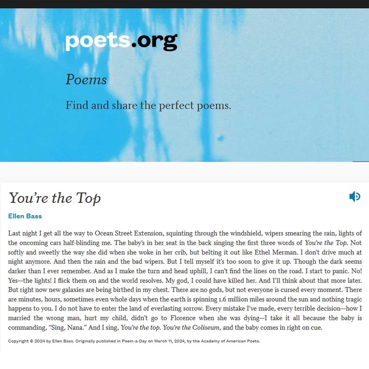 My poem 'You're the Top' was featured by the Academy of American Poets on Poets.org. If you missed it, you can also read it here: poets.org/poem/youre-top #poetrygram #poetrylovers