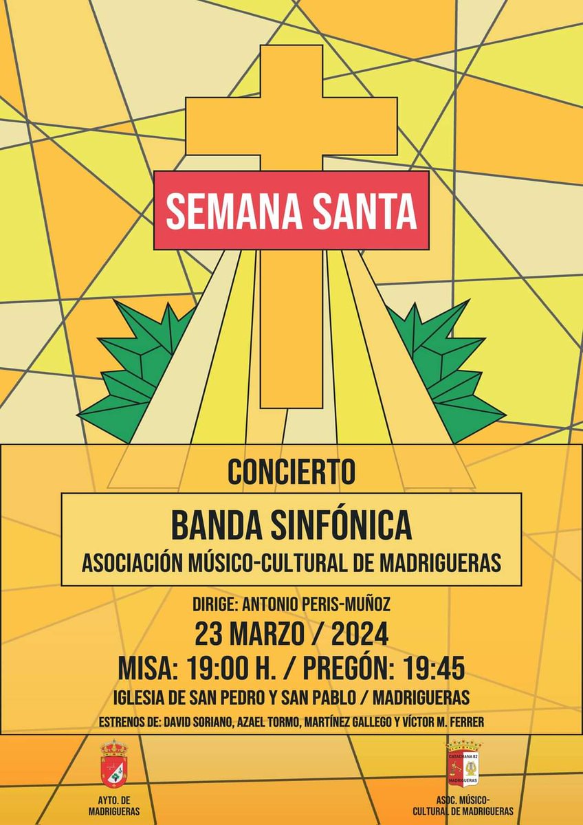 🔴 Nuestra Banda Sinfónica, con Toni Peris-Muñoz a la cabeza, estará presente en el Pregón de Semana Santa que tendrá lugar en la Iglesia de San Pedro y San Pablo de Madrigueras.

⏳ Será el próximo 23 de marzo a las 19:00 h.

¡Os esperamos! 😎