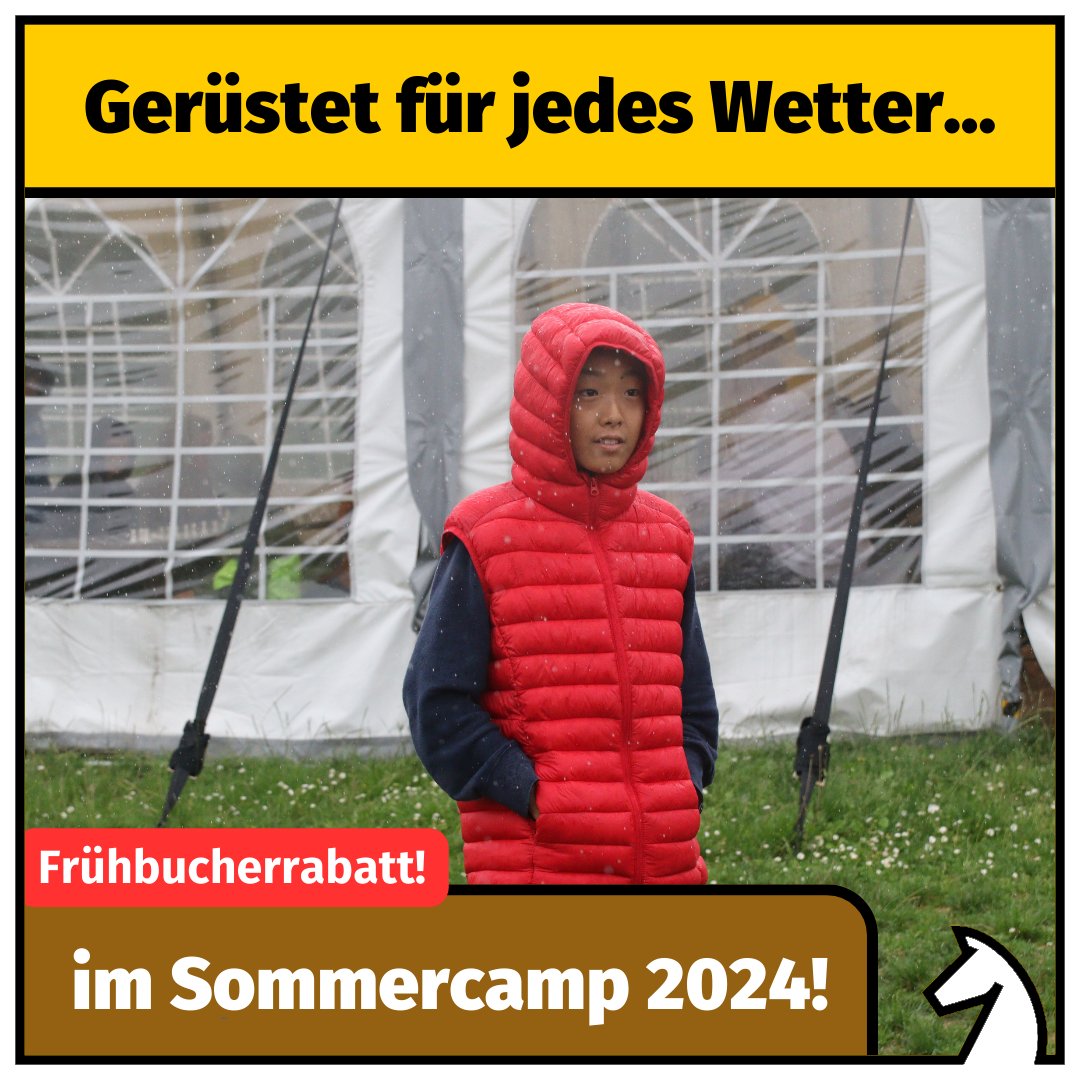 Gerüstet für jedes Wetter im Sommercamp 2024! Bist du auch dabei?
Frühbucherrabatt bis zum 31.03. sichern:
deutsche-schachjugend.de/termine/2024/s…
#dsjsommercamp #schach