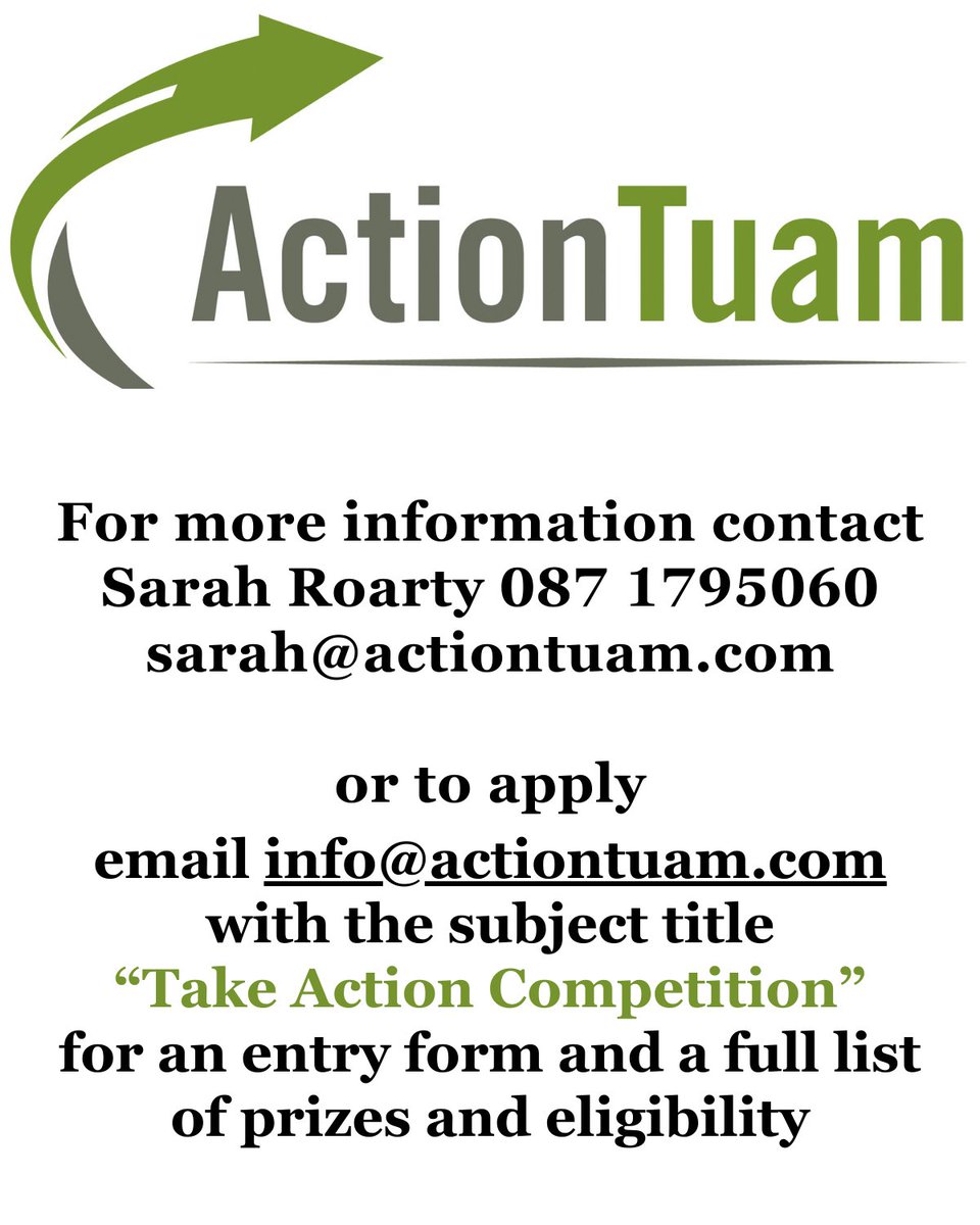 #actiontuam are calling on people with a new, innovative idea or those who have set up a business within the last 5 years to “TAKE ACTION” to compete in an exciting Entrepreneur Competition, run in conjunction with Galway LEO #leogalway with a first-place prize of €20,000.