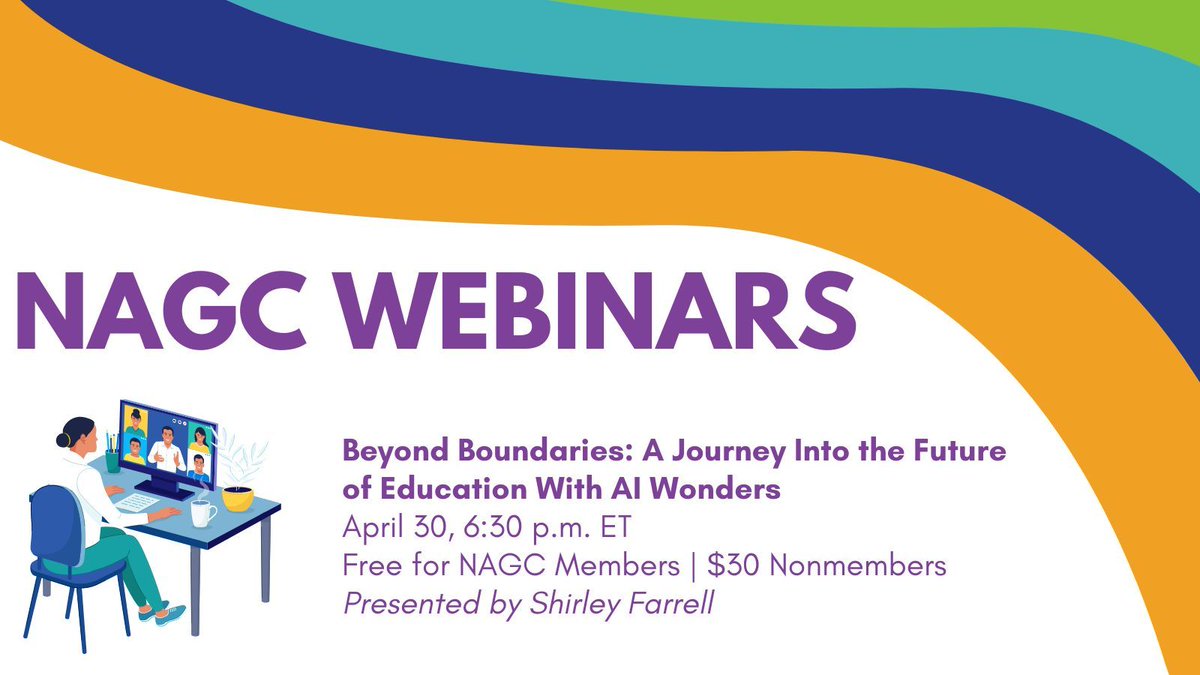 Spring forward with NAGC webinars (free for members)! On April 30 at 6:30 p.m. ET, learn about the potential of AI tools for use by gifted students in classrooms during Beyond Boundaries: buff.ly/3VhAzNz #Gifted #GiftedEd #GiftedMinds