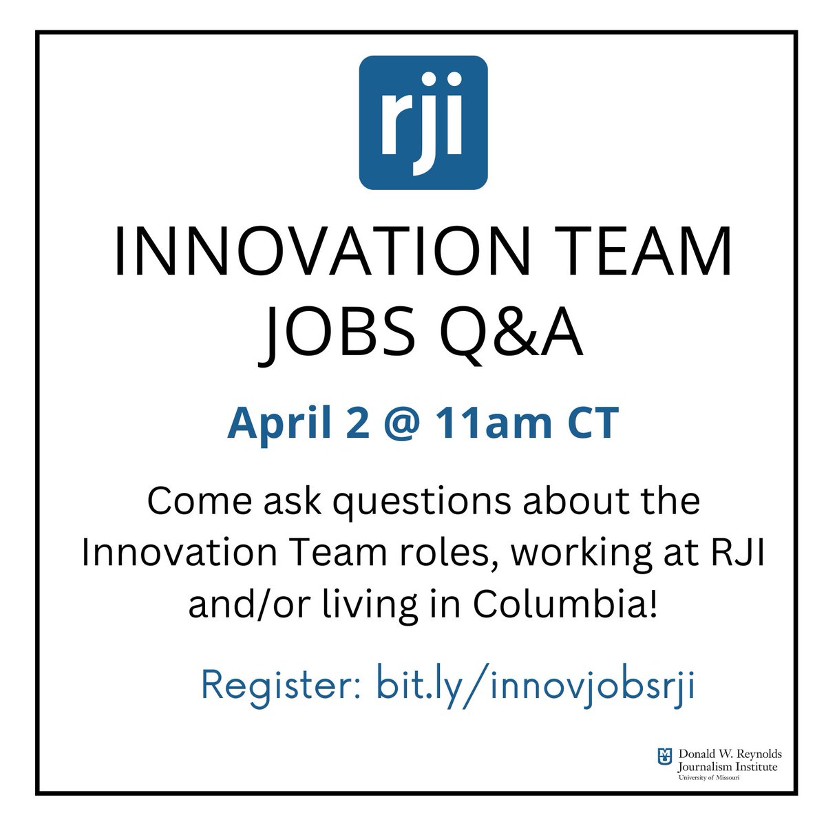 Join us TOMORROW at 11am CT. Come ask all the questions, and hear about the two roles we're hiring for! bit.ly/innovjobsrji