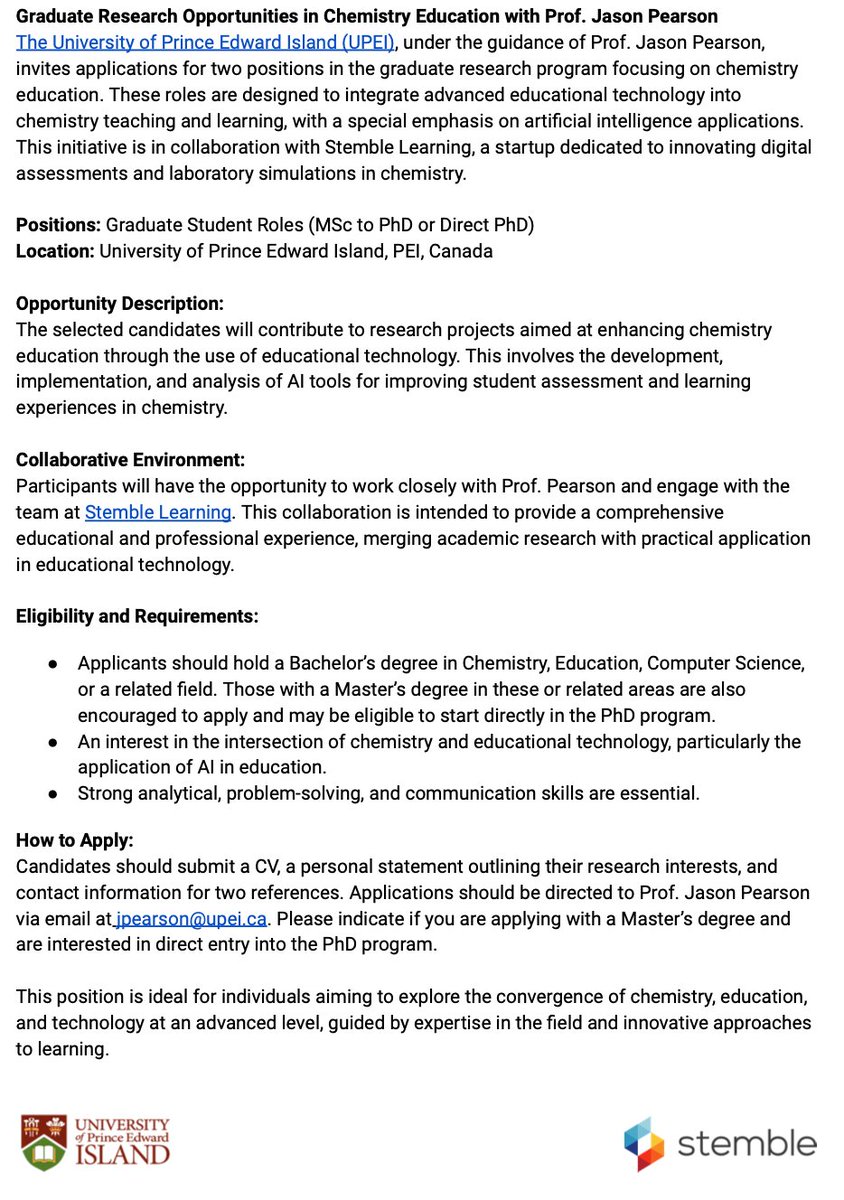 jpearson_upei's tweet image. Interested in helping shape the future of education with #AI and #learning #analytics? Let me know.

I&apos;m looking for two graduate students to study and develop AI technology for teaching in classes and labs.